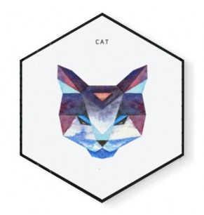 Stockroom Artworks - Hexagon Canvas Wall Art - Bluetone Geometric Cat - More Sizes