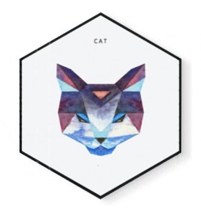 Stockroom Artworks - Hexagon Canvas Wall Art - Bluetone Geometric Cat - More Sizes