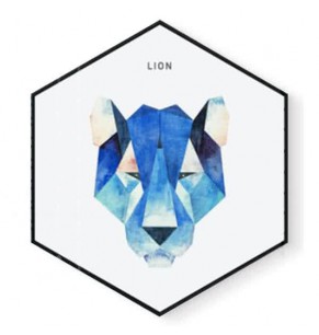 Stockroom Artworks - Hexagon Canvas Wall Art - Bluetone Geometric Lion - More Sizes