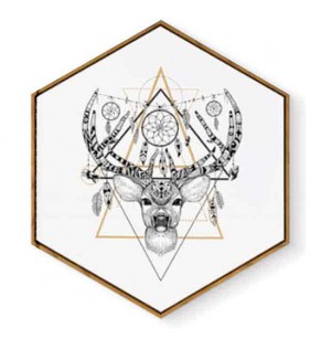 Stockroom Artworks - Hexagon Canvas Wall Art - Tattoo Stag - More Sizes