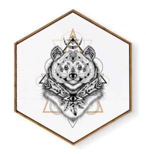 Stockroom Artworks - Hexagon Canvas Wall Art - Tattoo Bear - More Sizes