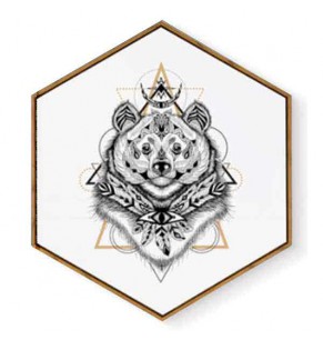 Stockroom Artworks - Hexagon Canvas Wall Art - Tattoo Bear - More Sizes