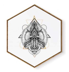 Stockroom Artworks - Hexagon Canvas Wall Art - Tattoo Baboon - More Sizes