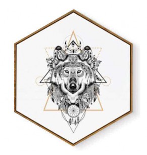 Stockroom Artworks - Hexagon Canvas Wall Art - Tattoo Wolf - More Sizes