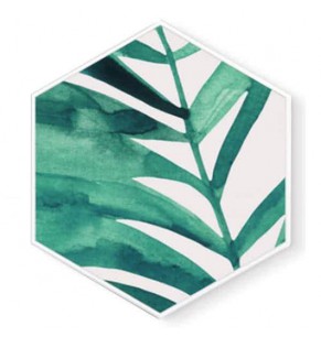 Stockroom Artworks - Hexagon Canvas Wall Art - Watercolor Branching Leaf - More Sizes