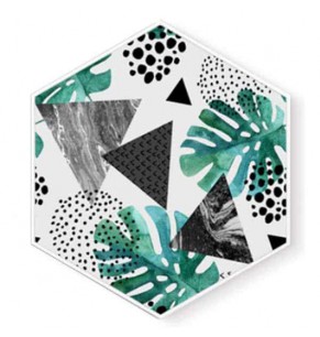 Stockroom Artworks - Hexagon Canvas Wall Art - Geometry with Monstera Leaves - More Sizes