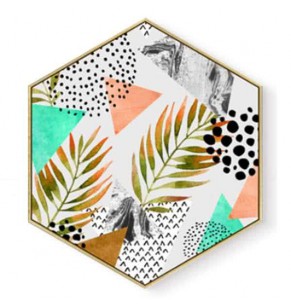 Stockroom Artworks - Hexagon Canvas Wall Art - Geometry with Branching Leaves - More Sizes
