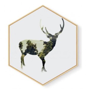 Stockroom Artworks - Hexagon Canvas Wall Art - Minimalist Stag - More Sizes