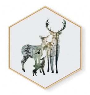 Stockroom Artworks - Hexagon Canvas Wall Art - Minimalist Deer Family - More Sizes