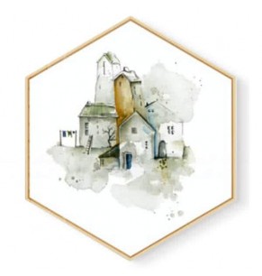 Stockroom Artworks - Hexagon Canvas Wall Art - Watercolor Housing - More Sizes