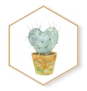 Stockroom Artworks - Hexagon Canvas Wall Art - Watercolor Heart-shaped Cactus - More Sizes