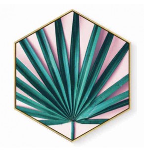 Stockroom Artworks - Hexagon Canvas Wall Art - Blush Pink Palm Leaf - More Sizes