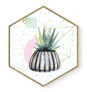 Stockroom Artworks - Hexagon Canvas Wall Art - Potted Cactus - More Sizes