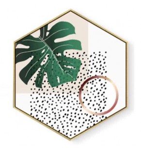 Stockroom Artworks - Hexagon Canvas Wall Art - Dots and Leaf - More Sizes