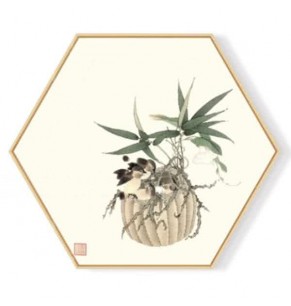 Stockroom Artworks - Hexagon Canvas Wall Art - Vintage Plant - More Sizes