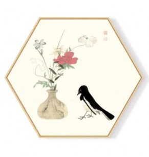 Stockroom Artworks - Hexagon Canvas Wall Art - Bird with Vase - More Sizes