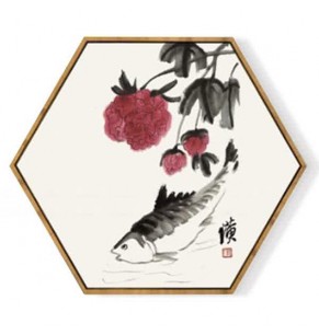 Stockroom Artworks - Hexagon Canvas Wall Art - Flowers and Fish - More Sizes