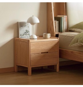 Dilara Solid Oak Wood Bedside Table with Drawers
