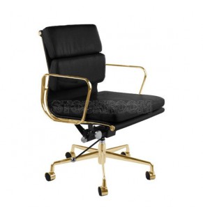 Eames Style Softpad Lowback Office Chair With Castors - Gold Frame