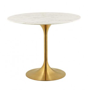 Eero Saarinen Tulip Style Dining Table with Brass Base - Marble