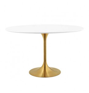 Eero Saarinen Tulip Style Mini Oval Dining Table with Brass Base