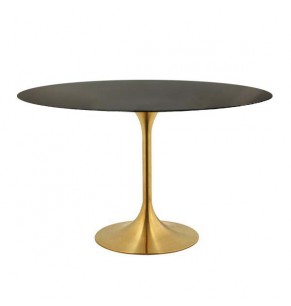 Eero Saarinen Tulip Style Mini Oval Dining Table with Brass Base