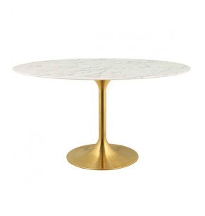 Eero Saarinen Tulip Style Mini Oval Dining Table with Brass Base - Marble