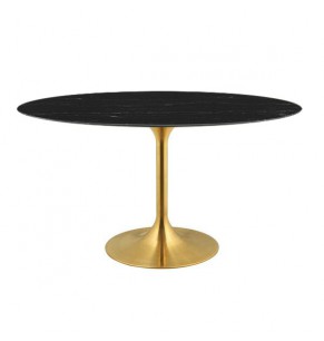 Eero Saarinen Tulip Style Mini Oval Dining Table with Brass Base - Marble