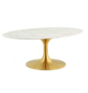 Tulip Style Oval Coffee Table With Brass Base - Marble