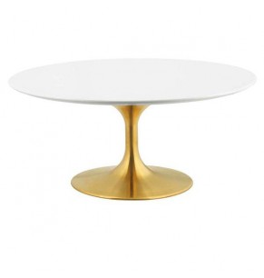 Eero Saarinen Tulip Style Round Coffee Table With Brass Base