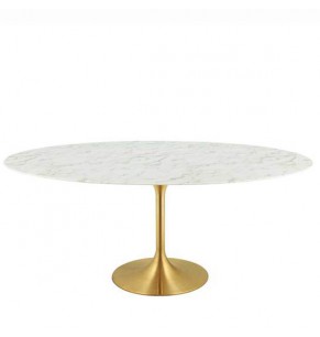 Eero Saarinen Tulip Style Oval Dining Table with Brass Base - Marble