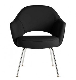 Eero Saarinen Style Executive Leather Armchair With Metal Leg