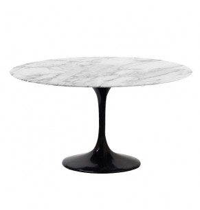 Eero Saarinen Tulip Style Dining Table with Black Metal Base - Marble