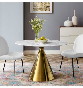 Eero Saarinen Tulip II Style Dining Table with Brass Base - Marble