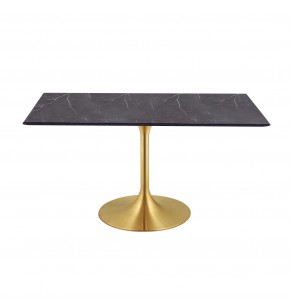 Eero Saarinen Tulip Style Square Dining Table with Brass Base - Marble