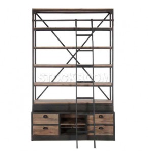 Eiffel Industrial Wide Bookshelf (with ladder)