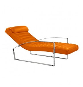 Ercole Leather Chaise Lounge Chair with Steel Frame