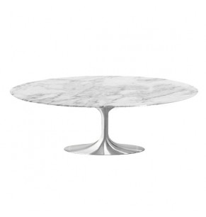 Tulip Style Oval Coffee Table With Silver Base - Marble
