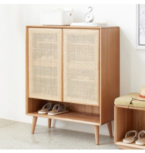Grooves Rattan Storage Shoe Cabinet