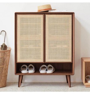 Grooves Rattan Storage Shoe Cabinet