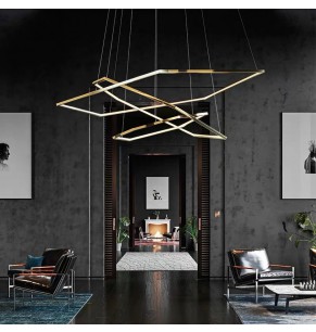 Polished Brass Geometric Chandelier Light Modernism Metal Led Pendant Lamp with Adjustable Cord