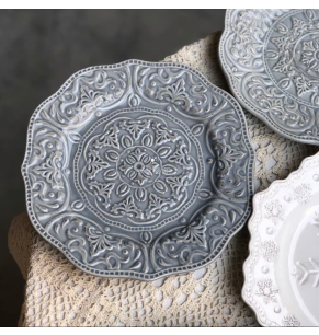 Grey Rose Relief Plate
