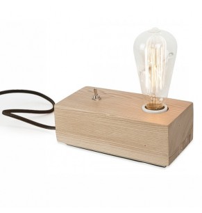 Loft Filament Bulb Wooden Block Table Lamp