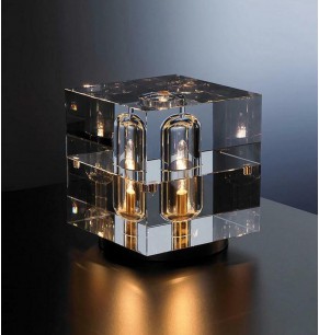 Luxor Jas Modern Crystal Cube Table Lamp Cut Glass