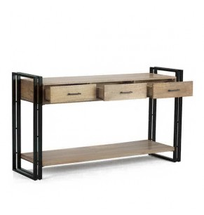 Manhattan 2 Vintage Industrial Style Solid Oak Wood Console Table with Drawers