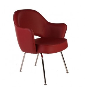 Eero Saarinen Style Executive Leather Armchair With Metal Leg