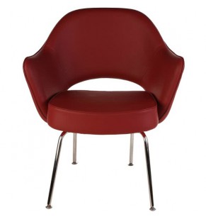 Eero Saarinen Style Executive Leather Armchair With Metal Leg