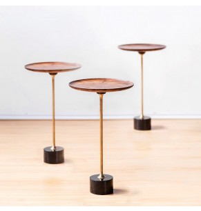 Safia Contemporary Side Table With Black Marble Base - Round Top