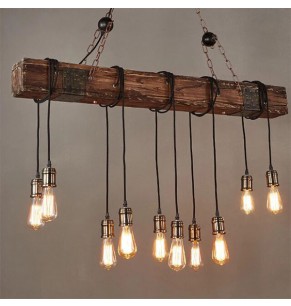 Stockroom Retro Wood Industrial Pendant Light Bar Hanging Ceiling Lamp Rustic Chandelier