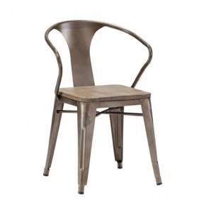 Xavier Pauchard Tolix Style Armchair - Elm Wood - Stackable Chair